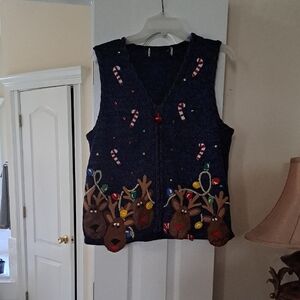 Source Unknown Festive Reindeer Cardigan - Blue and Brown